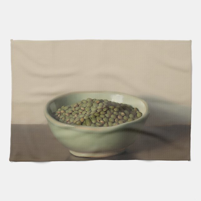 Linge De Cuisine Nature morte aux lentilles vertes (Horizontal)