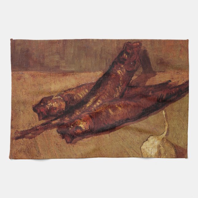 Linge De Cuisine Nature morte Bloaters et ail par Vincent van Gogh (Horizontal)