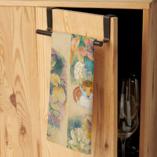 Linge De Cuisine Nature morte de Gauguin avec Chat Art Floral Vinta