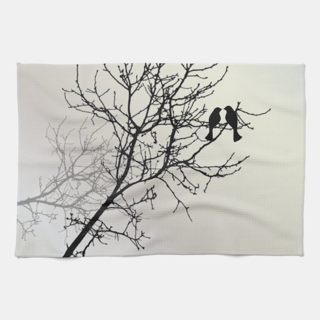 Linge De Cuisine nature zen paysage noir blanc silhouette de l'arbr (Horizontal)