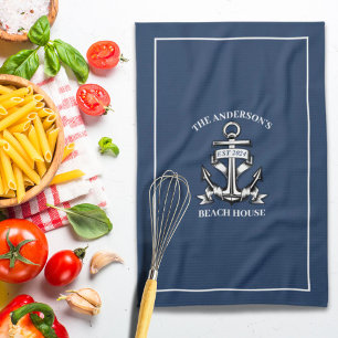 Linge De Cuisine Nautical Beach House Nom de famille Est Ship Ancre