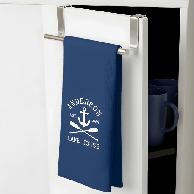 Linge De Cuisine Nautical Lake House Famille Ancre Oars Marine Bleu (Customize to change background color.)