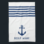 Linge De Cuisine Nautique Ancre Vintage Nom du bateau Marine Bleu B<br><div class="desc">Ancre Vintage nautique personnalisée avec votre nom de bateau personnalisé en bleu marine sur une serviette de cuisine blanche.</div>