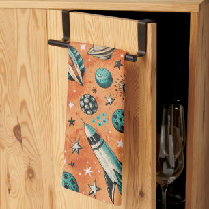 Linge De Cuisine Navires-fusée vintages pour engins spatiaux Motif 