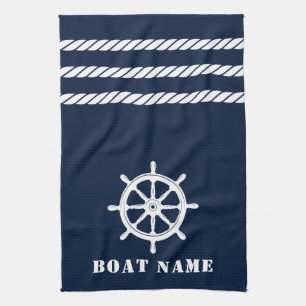 Linge De Cuisine Navires nautiques Roue Helm Rope Votre Nom Du Bate