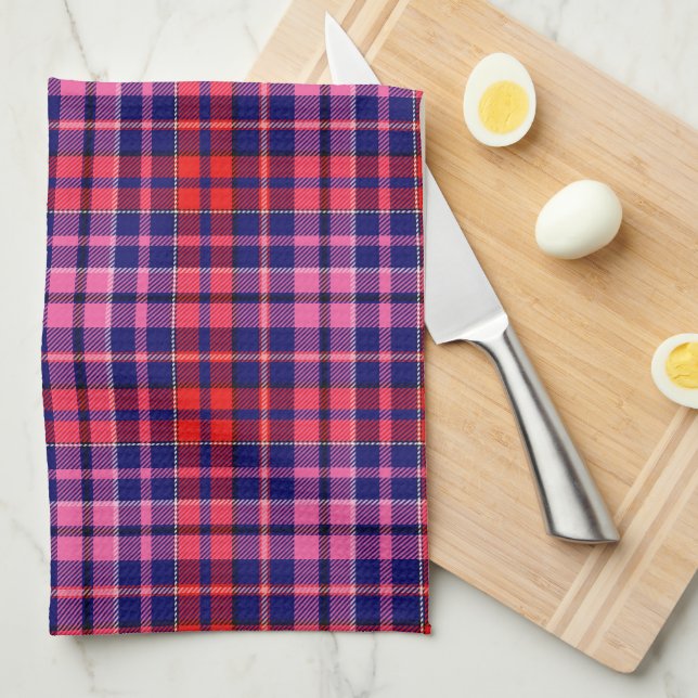 Linge De Cuisine Navy Blue Red Pink Plaid Tartan Design  (Quart Plié)
