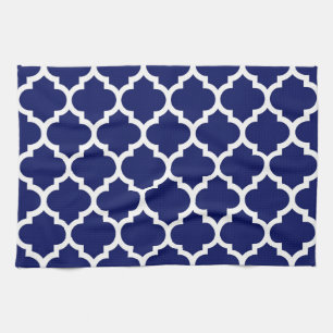 Linge De Cuisine Navy Blue White Moroccan Quatrefoil Pattern #5