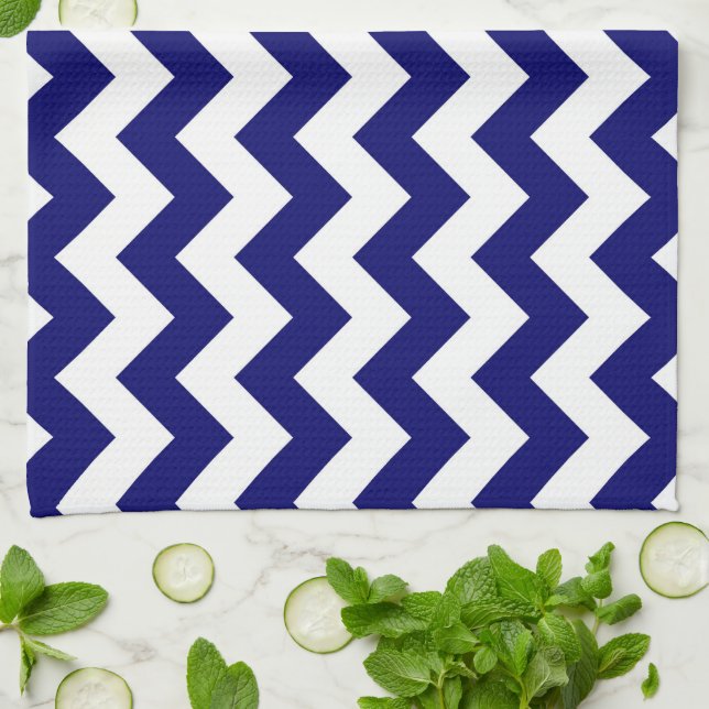 Linge De Cuisine Navy et blanc en zigzag (Plié)