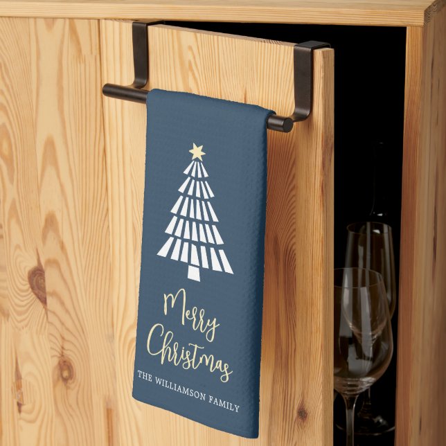 Linge De Cuisine Navy Joyeux Noël Script 3 Arbres Simple Personnali (Pliage en tiers)
