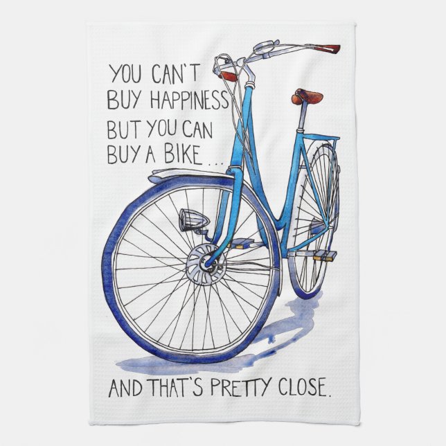 Linge De Cuisine Ne peut pas acheter le bonheur, vélo bleu (Vertical)