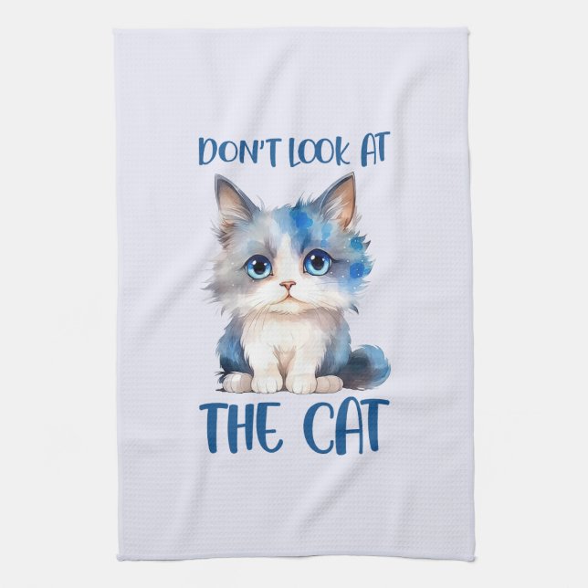 Linge De Cuisine Ne regardez pas le chat - adorable chaton bleu (Vertical)