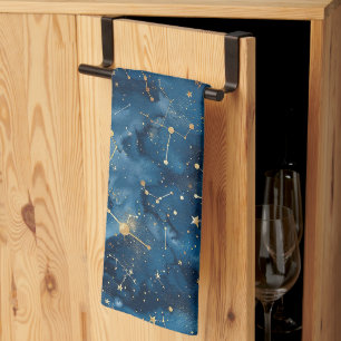 Linge De Cuisine Nébuleuse cosmique en or bleu de minuit Poussière