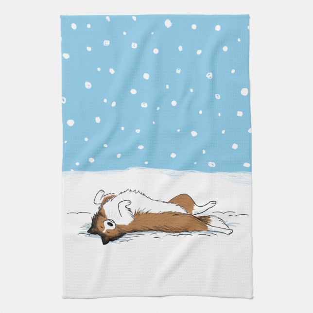 Linge De Cuisine Neige heureuse Sheltie - chien de berger d'hiver (Vertical)