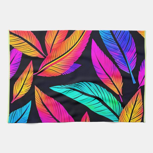 Linge De Cuisine Neon Feather Motif Art Vibrant (Horizontal)