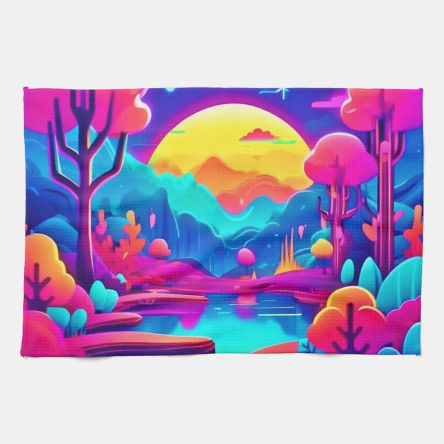 Linge De Cuisine Neon Jungle Dream Art (Horizontal)