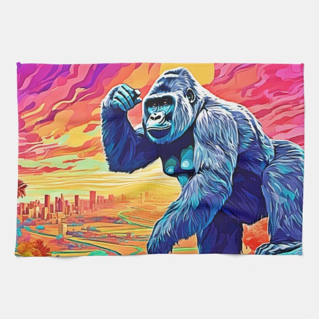 Linge De Cuisine Neon Jungle Gorilla Imaginaire urbain (Horizontal)