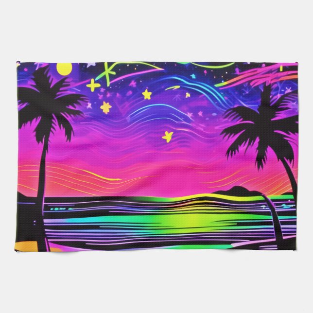 Linge De Cuisine Neon Night Beach (Horizontal)