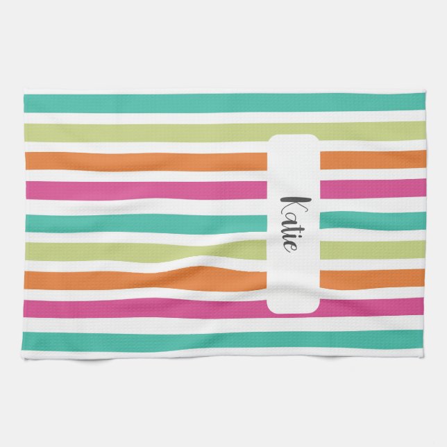 Linge De Cuisine Neon rainbow rayures amusant rétro (Horizontal)