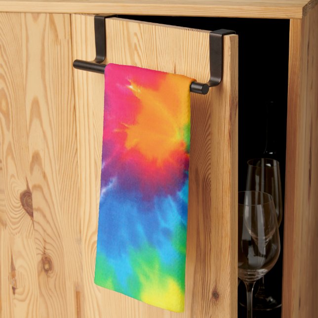 Linge De Cuisine Neon Rainbow Retro Tie Dye Design (Pliage en tiers)