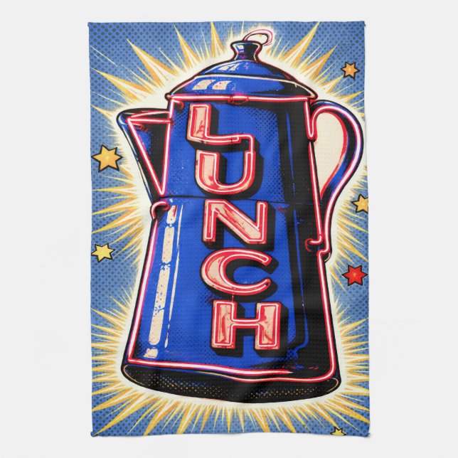 Linge De Cuisine Neon Sign, Coffee Pot, Lunch, POP Art Style (Vertical)