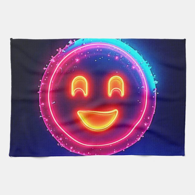 Linge De Cuisine Neon Smile : Conception de Lueur Heureuse Brillant (Horizontal)