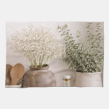 Neutral Farmhouse Kitchen Towel Wildflower Floral
