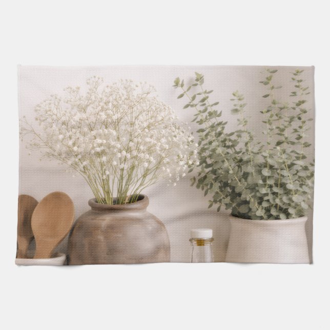 Linge De Cuisine Neutral Farmhouse Kitchen Towel Wildflower Floral (Horizontal)