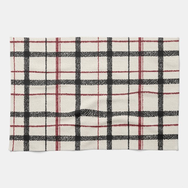 Linge De Cuisine Neutral tartan white black and red (Horizontal)