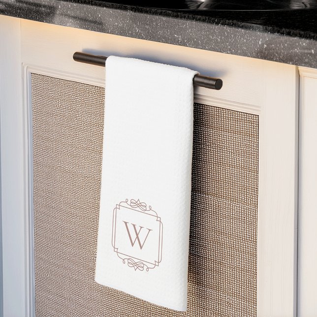 Linge De Cuisine Neutre | Monogramme simple cadre classique (Créateur téléchargé)