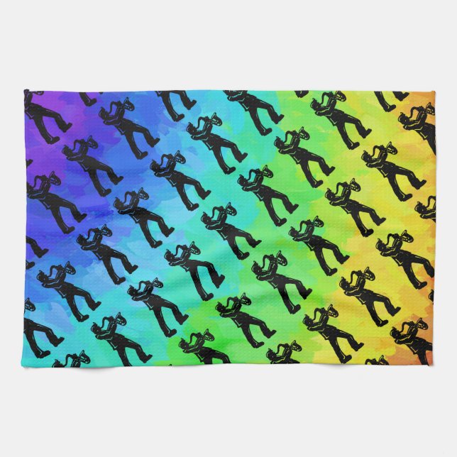 Linge De Cuisine New York Boogie Nuits Saxophone Rainbow (Horizontal)