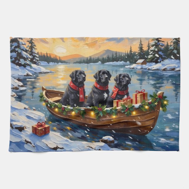 Linge De Cuisine Newfoundland Dog Christmas Boat Holiday (Horizontal)