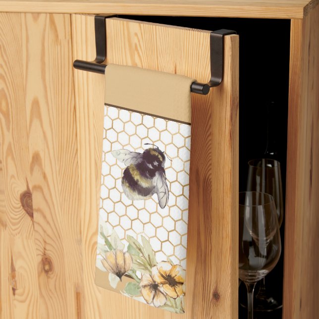 Linge De Cuisine Nid d'abeille et floral abeille (Pliage en tiers)