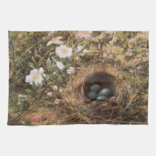 Linge De Cuisine Nid d'oiseau et Roses de chien par John William Hi