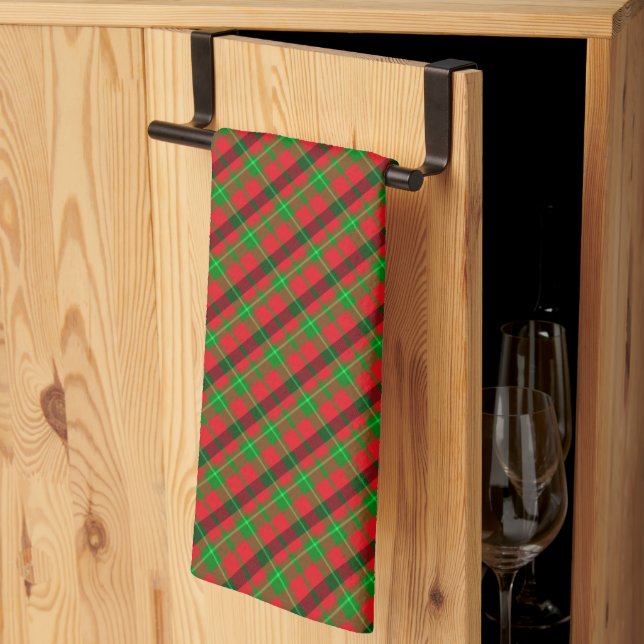 Linge De Cuisine Noël à carreaux rouges et verts (Pliage en tiers)