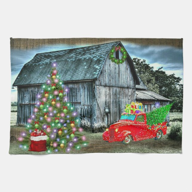 Linge De Cuisine Noël À La Ferme Rustic Grange (Horizontal)