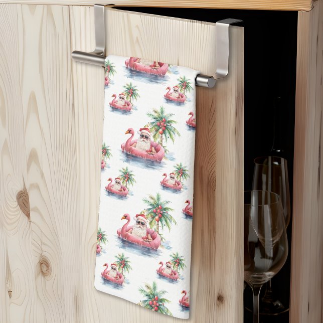 Linge De Cuisine Noël à père Noël Beach (Santa Beach Christmas kitchen towel)