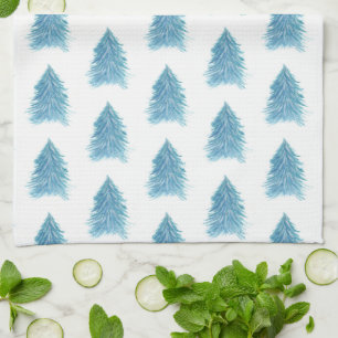 Linge De Cuisine Noël Arbre bleu Aquarelle Motif