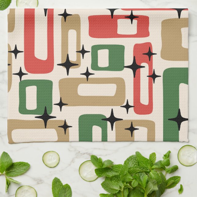 Linge De Cuisine Noël Atomique Moderne du Milieu du Siècle (Plié)