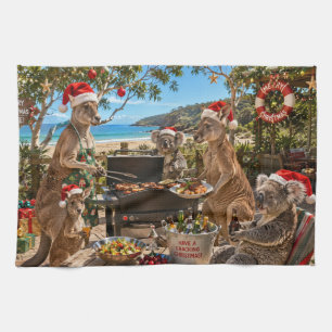 Linge De Cuisine Noël au bord de la mer avec des kangourous et des