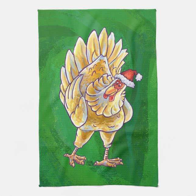 Linge De Cuisine Noël au poulet sur fond vert (Vertical)