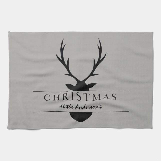 Linge De Cuisine noël au... rustique, bois, cerf (Horizontal)