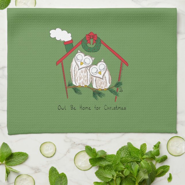 Linge De Cuisine Noël aux chouettes (Plié)
