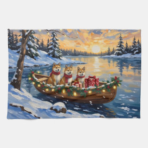 Linge De Cuisine Noël Bateau Akita Fêtes