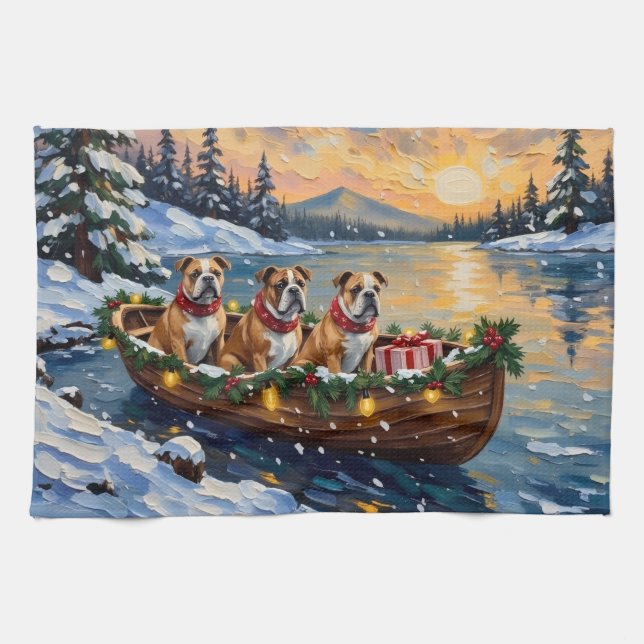 Linge De Cuisine Noël Bateau Bulldog de Noël (Horizontal)