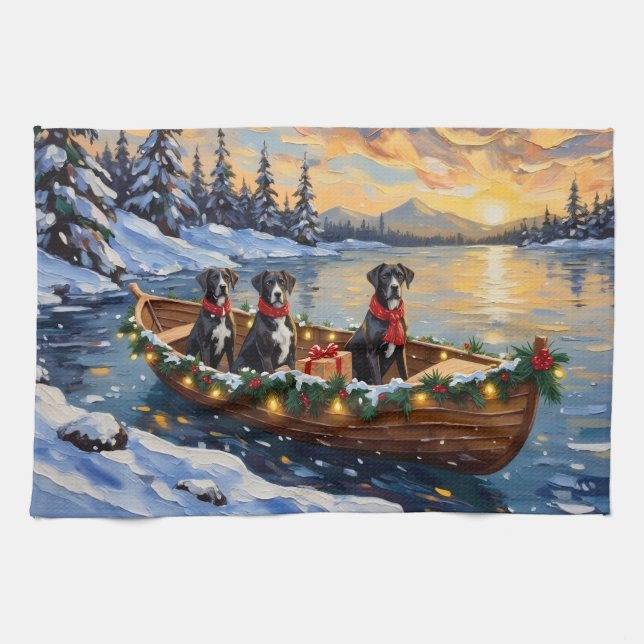 Linge De Cuisine Noël Bateau de Noël Grand Danois (Horizontal)