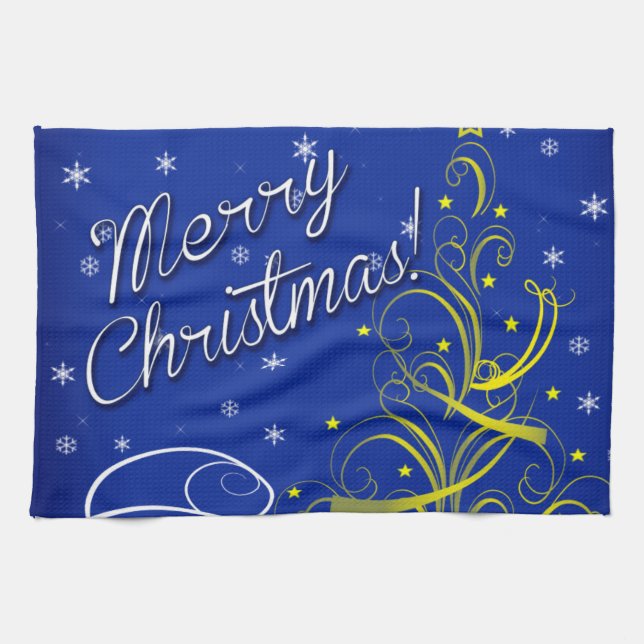 Linge De Cuisine Noël bleu (Horizontal)