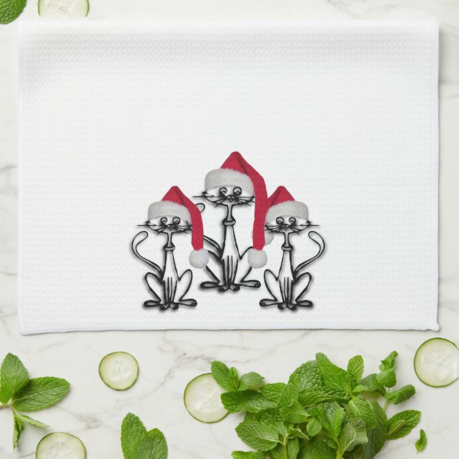 Linge De Cuisine Noël Caroling Chats Joyeux Amusants (Plié)