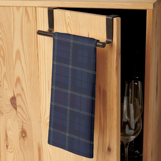 Linge De Cuisine Noël carreaux bleu marine classique (Pliage en tiers)