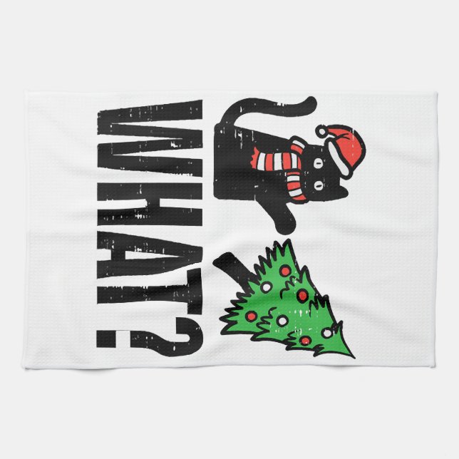 Linge De Cuisine Noël Chat Tipping Xmas Tree Drôle (Horizontal)