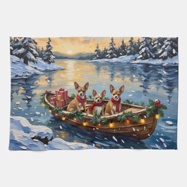 Linge De Cuisine Noël Chihuahua Bateau Fêtes (Horizontal)